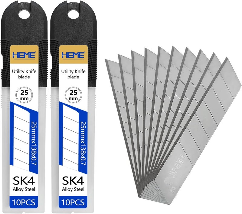 HIEMTE Tools 20Pcs 25mm Utility Knife Replacement Blades Snap off 60 Degree，Blades for Utility Knife and 25mm Box Cutter - Razor Sharp SK4 Steel - Image 1